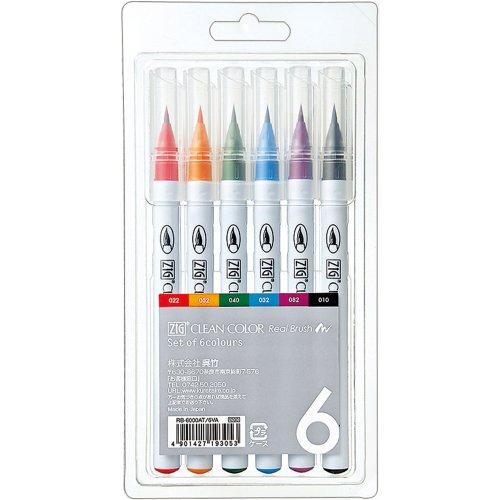 Amazon | Zig Clean Color Real Brush Markers 6/Pkg- | アート